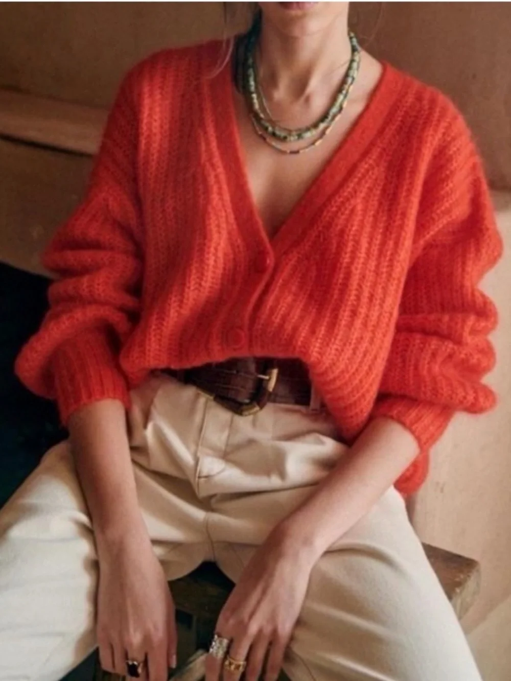 Sezane Achille Cardigan in Red - Picture 8 of 8